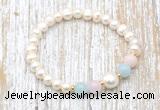 CFB601 6-7mm potato white freshwater pearl & morganite stretchy bracelet