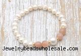 CFB605 6-7mm potato white freshwater pearl & moonstone stretchy bracelet