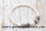 CFB607 6-7mm potato white freshwater pearl & Botswana agate stretchy bracelet