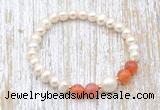 CFB609 6-7mm potato white freshwater pearl & fire agate stretchy bracelet