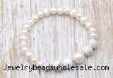 CFB612 6-7mm potato white freshwater pearl & white howlite stretchy bracelet