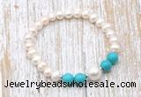 CFB613 6-7mm potato white freshwater pearl & turquoise stretchy bracelet