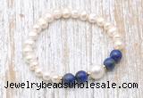 CFB616 6-7mm potato white freshwater pearl & lapis lazuli stretchy bracelet