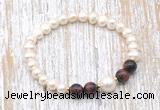 CFB619 6-7mm potato white freshwater pearl & red tiger eye stretchy bracelet