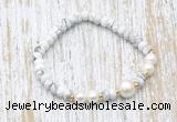CFB702 faceted rondelle white howlite & potato white freshwater pearl stretchy bracelet