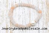 CFB709 faceted rondelle pink aventurine & potato white freshwater pearl stretchy bracelet