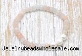 CFB710 faceted rondelle pink aventurine & potato white freshwater pearl stretchy bracelet
