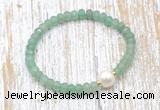 CFB712 faceted rondelle green aventurine & potato white freshwater pearl stretchy bracelet