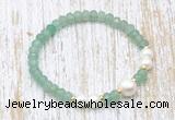 CFB714 faceted rondelle green aventurine & potato white freshwater pearl stretchy bracelet