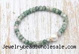 CFB715 faceted rondelle Qinghai jade & potato white freshwater pearl stretchy bracelet