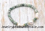 CFB717 faceted rondelle Qinghai jade & potato white freshwater pearl stretchy bracelet