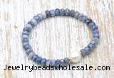 CFB718 faceted rondelle blue spot stone & potato white freshwater pearl stretchy bracelet