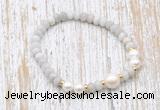 CFB723 faceted rondelle white crazy lace agate & potato white freshwater pearl stretchy bracelet