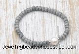 CFB733 faceted rondelle grey picture jasper & potato white freshwater pearl stretchy bracelet
