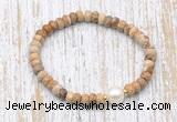 CFB736 faceted rondelle picture jasper & potato white freshwater pearl stretchy bracelet