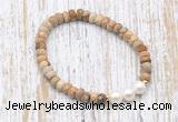 CFB737 faceted rondelle picture jasper & potato white freshwater pearl stretchy bracelet