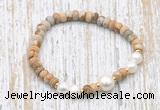 CFB738 faceted rondelle picture jasper & potato white freshwater pearl stretchy bracelet