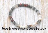 CFB747 faceted rondelle African bloodstone & potato white freshwater pearl stretchy bracelet
