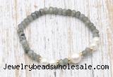 CFB750 faceted rondelle labradorite & potato white freshwater pearl stretchy bracelet