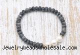 CFB752 faceted rondelle black labradorite & potato white freshwater pearl stretchy bracelet