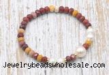 CFB762 faceted rondelle mookaite & potato white freshwater pearl stretchy bracelet