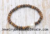 CFB766 faceted rondelle yellow tiger eye & potato white freshwater pearl stretchy bracelet