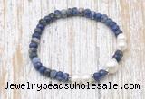 CFB771 faceted rondelle sodalite & potato white freshwater pearl stretchy bracelet