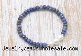 CFB773 faceted rondelle lapis lazuli & potato white freshwater pearl stretchy bracelet