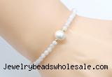 CFB801 4mm faceted round white moonstone & potato white freshwater pearl bracelet