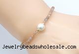 CFB802 4mm faceted round orange moonstone & potato white freshwater pearl bracelet