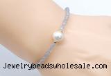 CFB804 4mm faceted round labradorite & potato white freshwater pearl bracelet