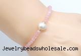 CFB805 4mm faceted round rose quartz & potato white freshwater pearl bracelet
