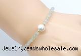CFB807 4mm faceted round prehnite & potato white freshwater pearl bracelet