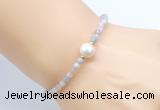 CFB808 4mm faceted round morganite & potato white freshwater pearl bracelet