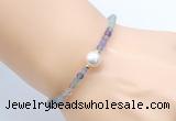 CFB809 4mm faceted round fluorite & potato white freshwater pearl bracelet