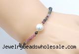 CFB810 4mm faceted round tourmaline & potato white freshwater pearl bracelet