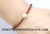 CFB812 4mm faceted round orange garnet & potato white freshwater pearl bracelet