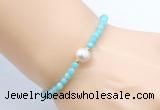 CFB815 4mm faceted round amazonite & potato white freshwater pearl bracelet