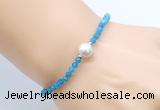 CFB816 4mm faceted round apatite & potato white freshwater pearl bracelet