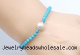 CFB817 4mm faceted round turquoise & potato white freshwater pearl bracelet