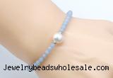 CFB819 4mm faceted round blue angel skin & potato white freshwater pearl bracelet