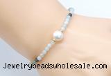 CFB820 4mm faceted round amazonite & potato white freshwater pearl bracelet