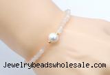 CFB821 4mm faceted round pink aventurine & potato white freshwater pearl bracelet