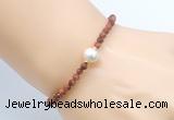 CFB823 4mm faceted round goldstone & potato white freshwater pearl bracelet