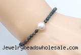 CFB837 4mm faceted round Indian bloodstone & potato white freshwater pearl bracelet