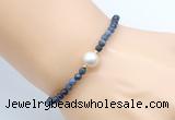 CFB844 4mm faceted round dumortierite & potato white freshwater pearl bracelet