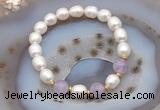 CFB903 9mm - 10mm rice white freshwater pearl & lavender amethyst stretchy bracelet