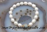 CFB925 9mm - 10mm rice white freshwater pearl & serpentine jasper stretchy bracelet