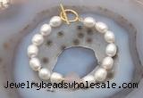 CFB933 Hand-knotted 9mm - 10mm rice white freshwater pearl & rose quartz bracelet