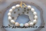 CFB936 Hand-knotted 9mm - 10mm rice white freshwater pearl & morganite bracelet